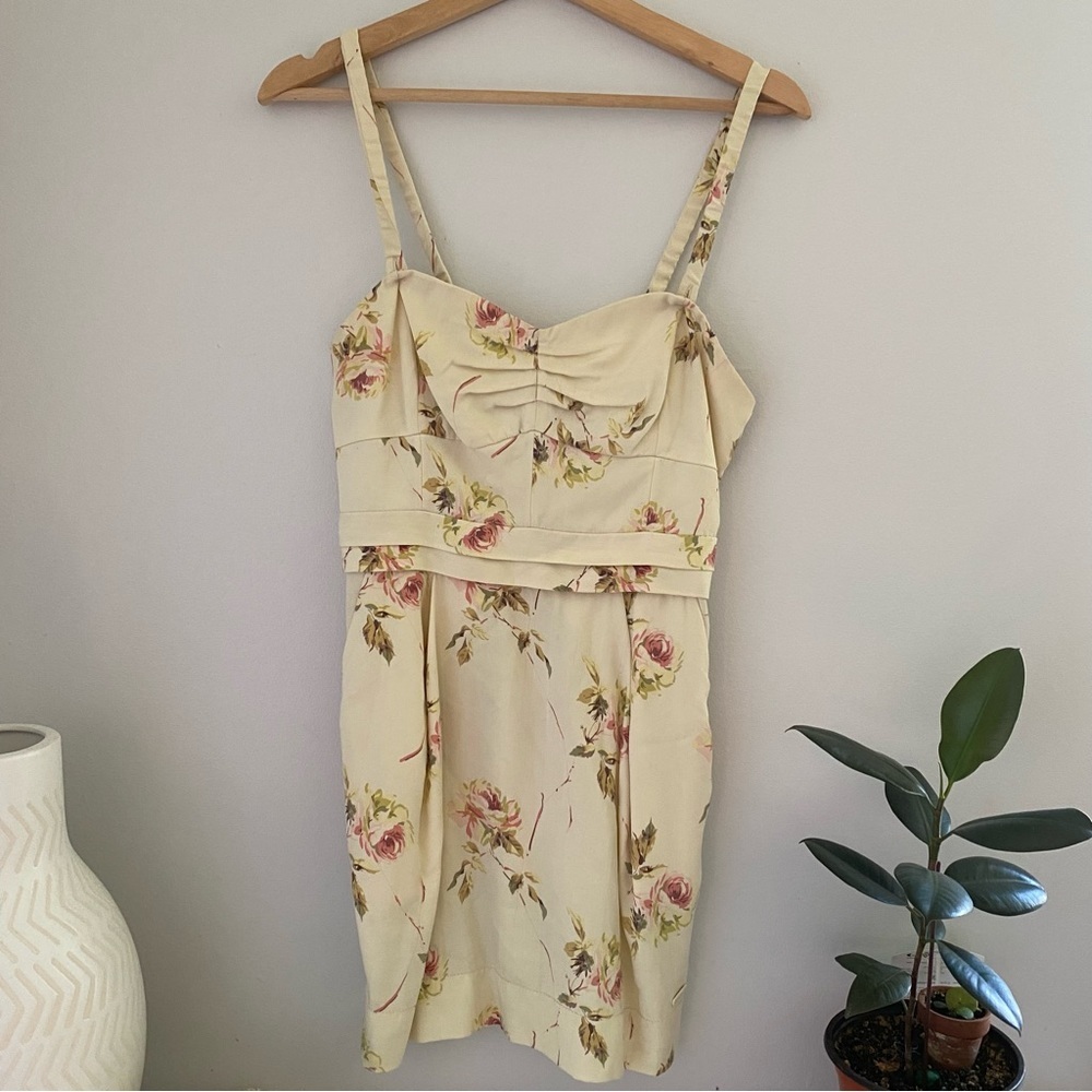 Wilfred Cream Mini Dress with Pink Rose Print